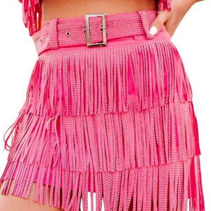Pink Fringe Mini Skirt